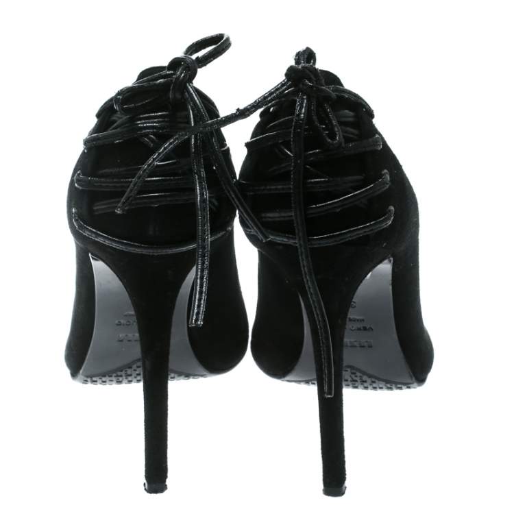 Pre Owned Le Silla Black Suede/Patent Lather Cap Toe Ankle Boots Size 37.5
