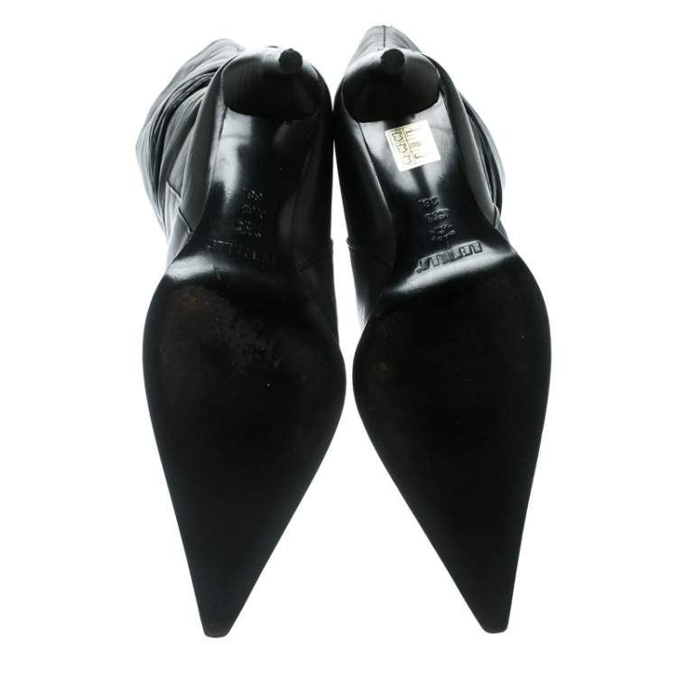 Pre Owned Le Silla Black Leather Rucched Detail Calf Length Pointed Toe Boots Size 38