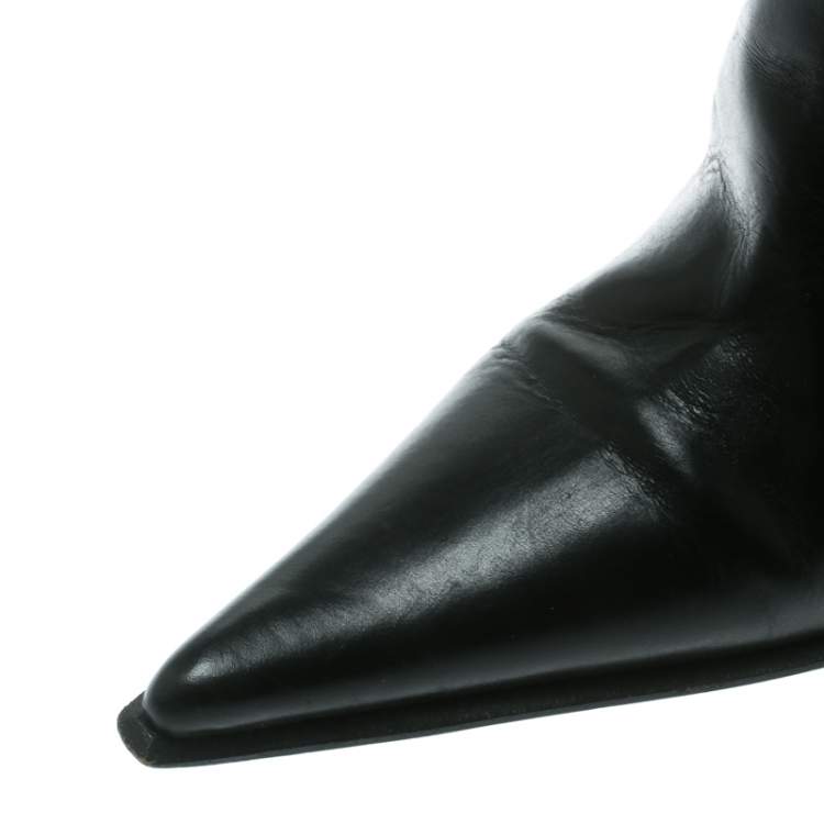 Pre Owned Le Silla Black Leather Rucched Detail Calf Length Pointed Toe Boots Size 38