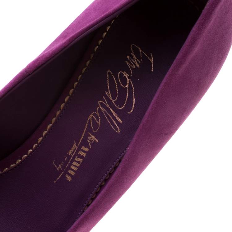 Pre Owned Enio Silla For Le Silla Purple Suede Open Toe Crystal Embellished Heel Platform Pumps Size 37