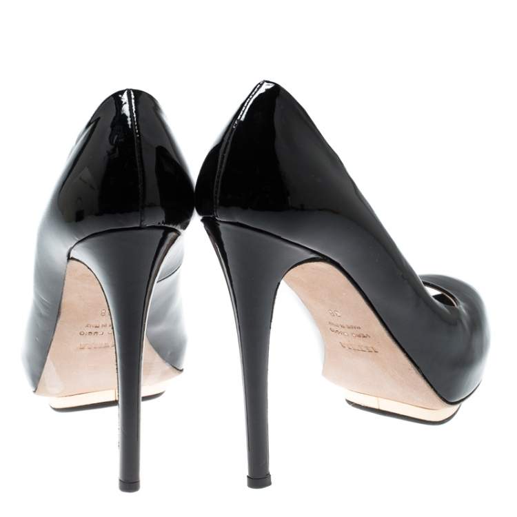 Pre Owned Le Silla Black Patent Leather Peep Toe Platform Pumps Size 38