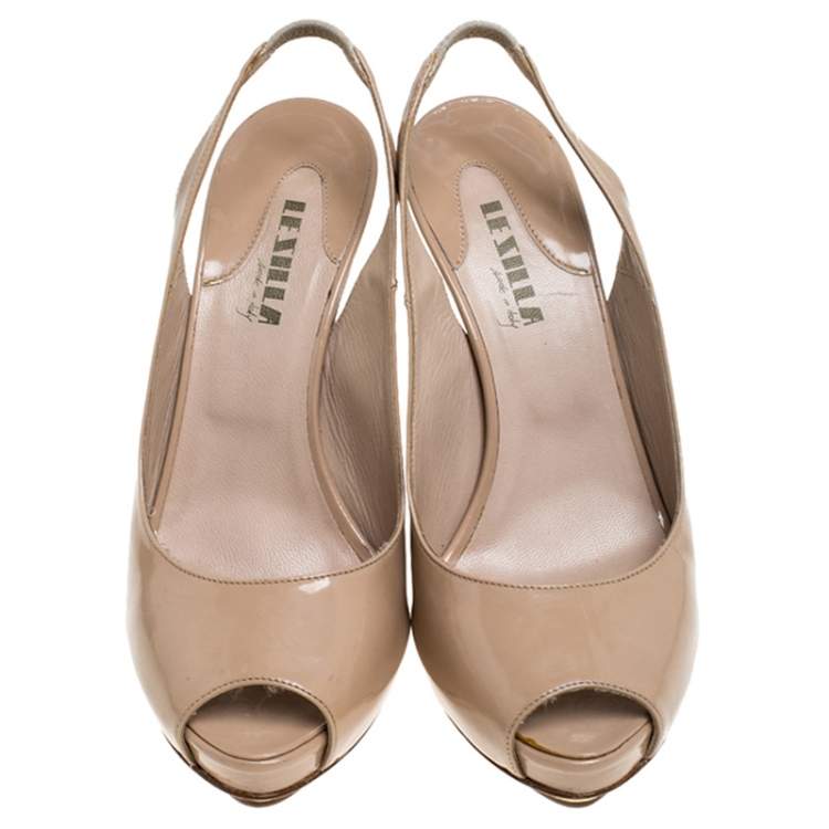 Pre Owned Le Silla Beige Leather Slingback Peep Toe Platform Sandals Size 36.5