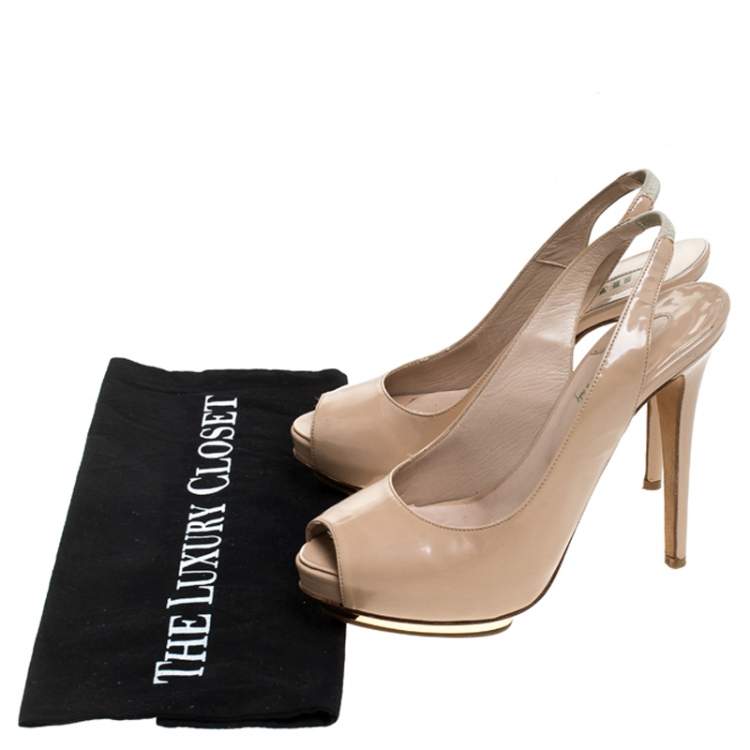 Pre Owned Le Silla Beige Leather Slingback Peep Toe Platform Sandals Size 36.5