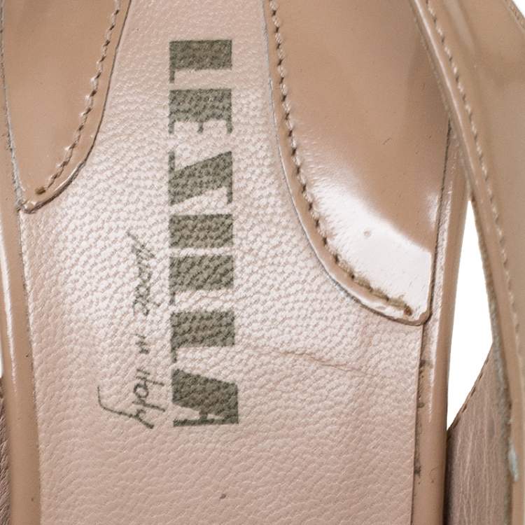 Pre Owned Le Silla Beige Leather Slingback Peep Toe Platform Sandals Size 36.5