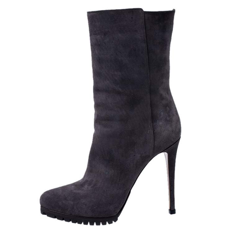 مملوكة مسبقًا Le Silla Brown Suede Mid Calf Pointed Toe Boots Size 38