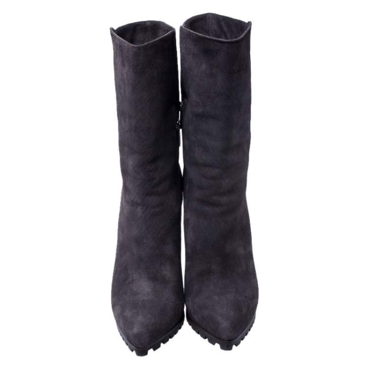 مملوكة مسبقًا Le Silla Brown Suede Mid Calf Pointed Toe Boots Size 38
