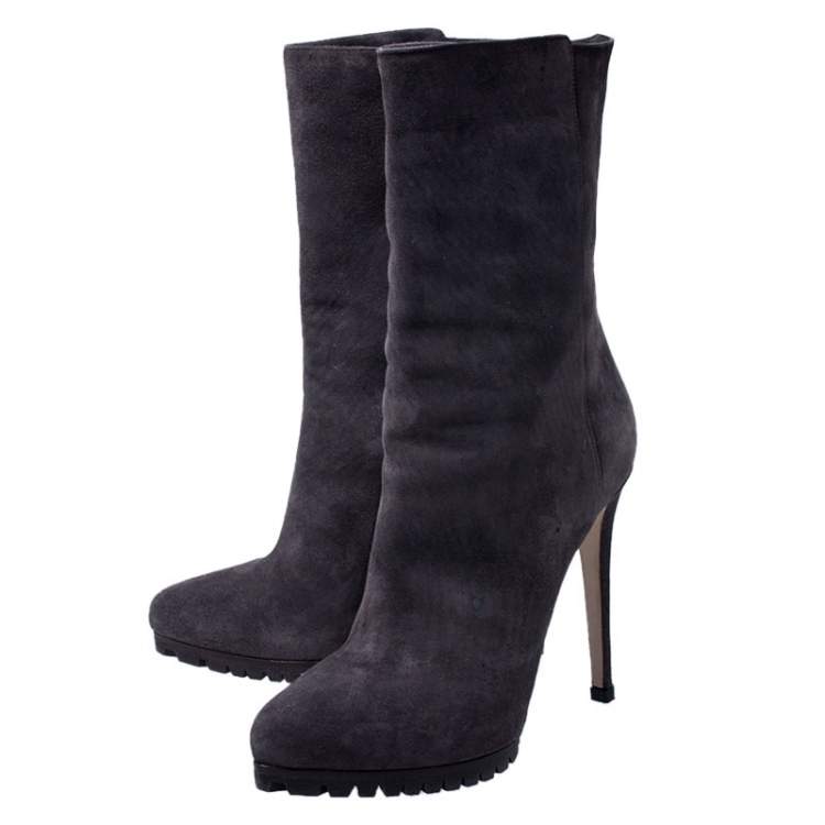 مملوكة مسبقًا Le Silla Brown Suede Mid Calf Pointed Toe Boots Size 38