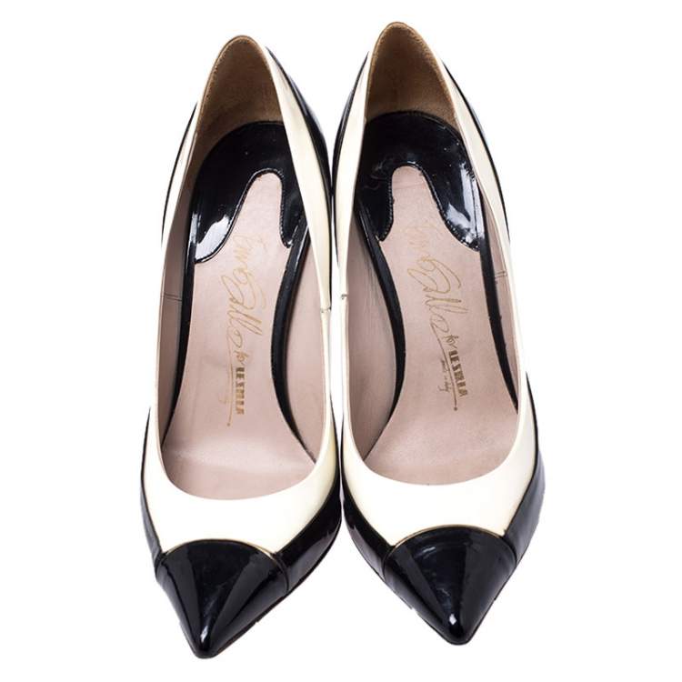 Pre Owned Le Silla Black/White Patent Leather Pointed Toe Pumps Size 38
