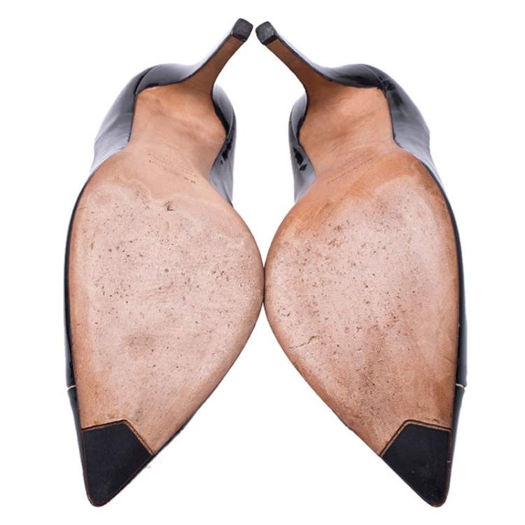 Pre Owned Le Silla Black/White Patent Leather Pointed Toe Pumps Size 38