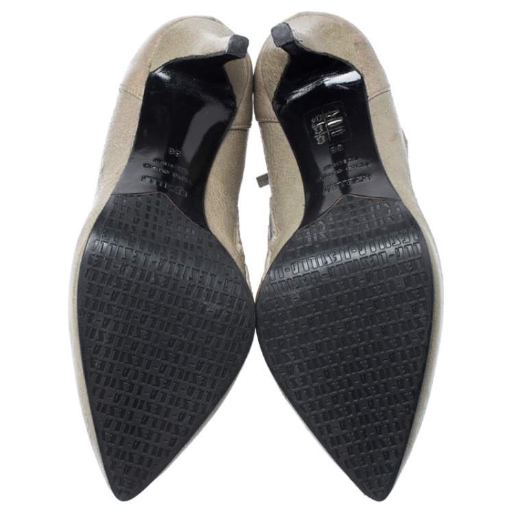 Pre Owned Le Silla Olive Green Leather Studded Pointed Toe Lace Up Ankle Booties Size 38
