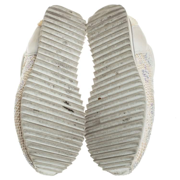 Pre Owned Le Silla Ivory Lace and Leather Trainer Sneakers Size 36.5