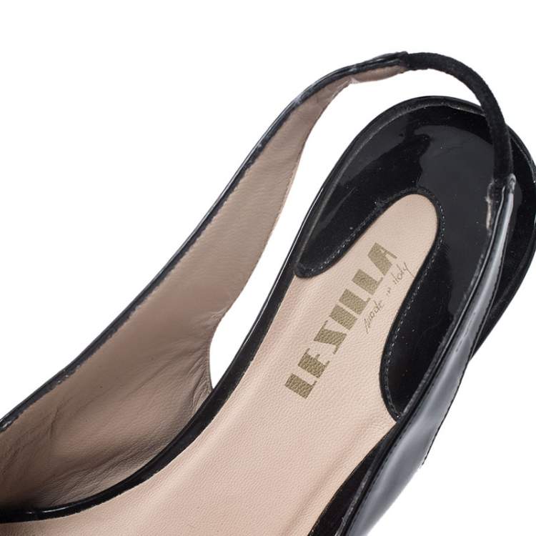 Pre Owned Le Silla Black Patent Leather Peep Toe Slingback Platform Sandals Size 38.5