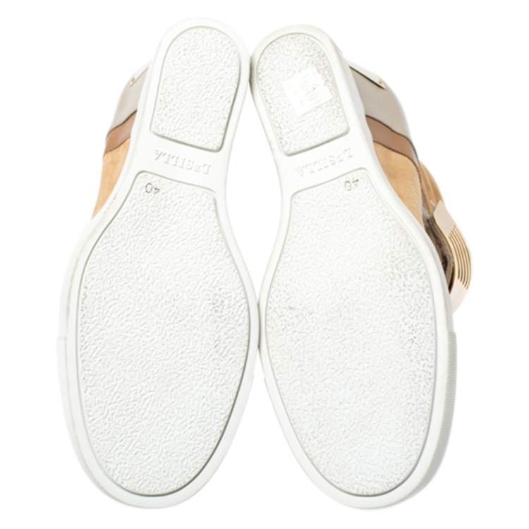 Pre Owned Le Silla Brown/Grey Leather In Chipow High Top Wedge Sneakers Size 40