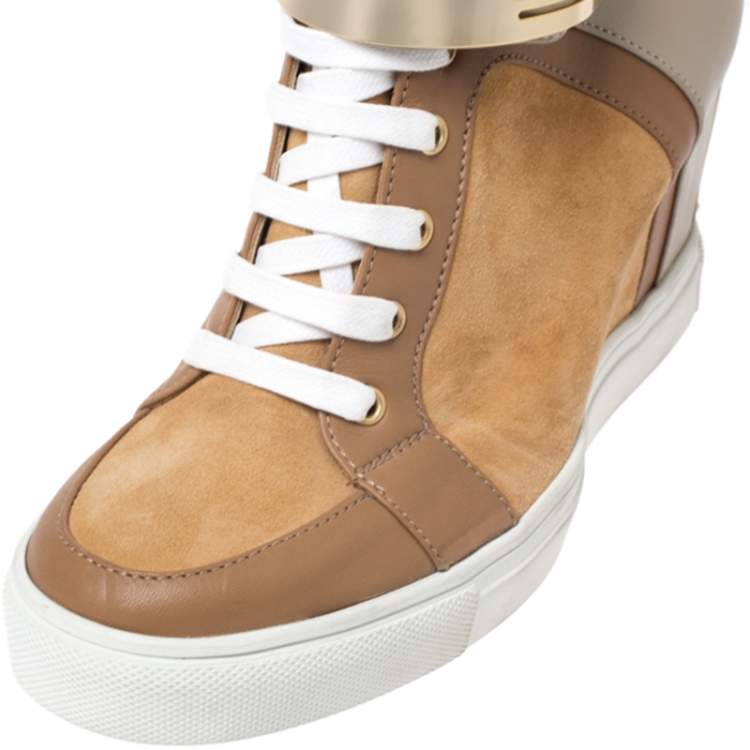 Pre Owned Le Silla Brown/Grey Leather In Chipow High Top Wedge Sneakers Size 40