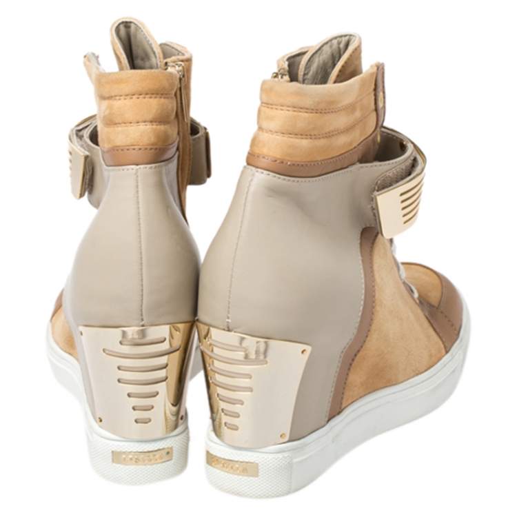 Pre Owned Le Silla Brown/Grey Leather In Chipow High Top Wedge Sneakers Size 40