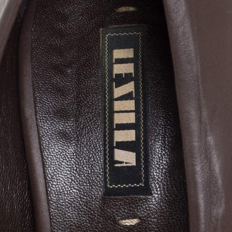 Pre Owned Le Silla Dark Brown Leather Peep Toe Platform Pumps Size 38