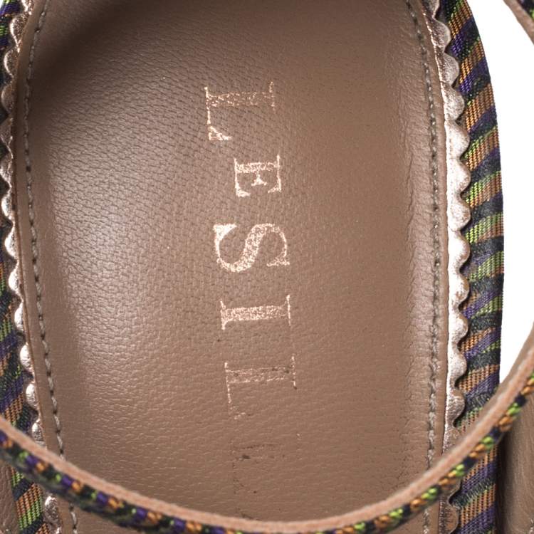 Pre Owned Le Silla Multicolor Fabric Peep Toe Ankle Strap Platform Sandals Size 38.5