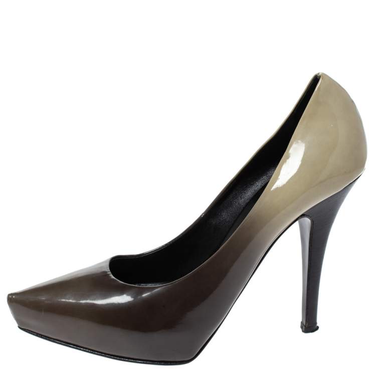 Pre Owned Le Silla Green/Cream Ombre Patent Leather Platform Pumps Size 37.5