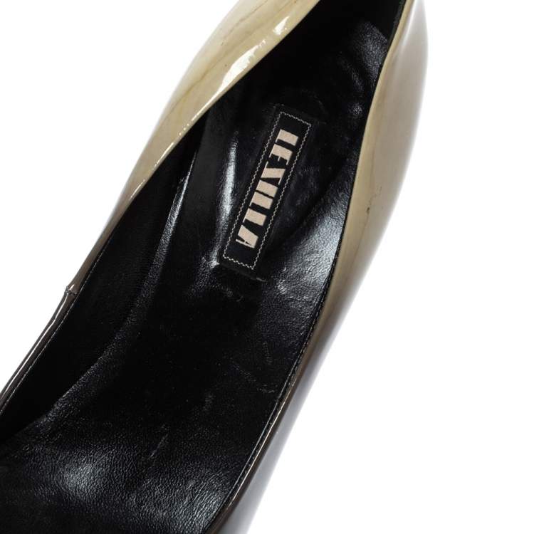 Pre Owned Le Silla Green/Cream Ombre Patent Leather Platform Pumps Size 37.5