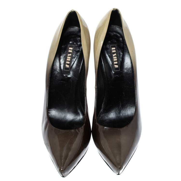 Pre Owned Le Silla Green/Cream Ombre Patent Leather Platform Pumps Size 37.5