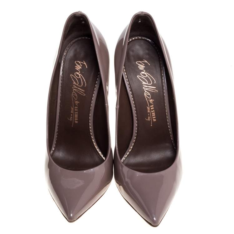 Pre Owned Le Silla Dark Grey Patent Leather Eva Pointed Toe Pumps Size 37.5