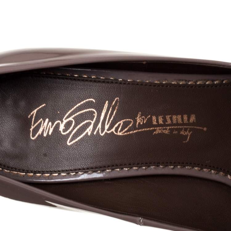 Pre Owned Le Silla Dark Grey Patent Leather Eva Pointed Toe Pumps Size 37.5
