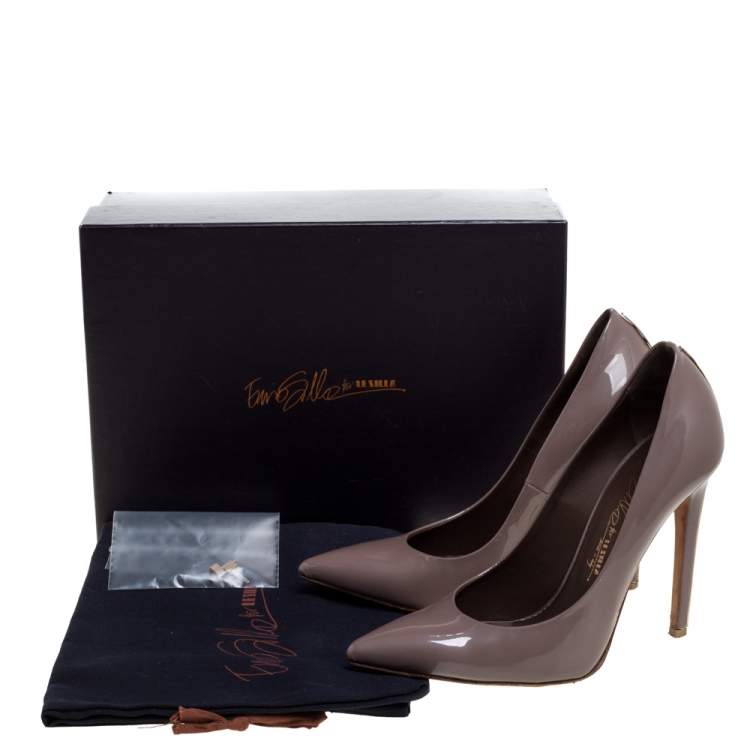 Pre Owned Le Silla Dark Grey Patent Leather Eva Pointed Toe Pumps Size 37.5