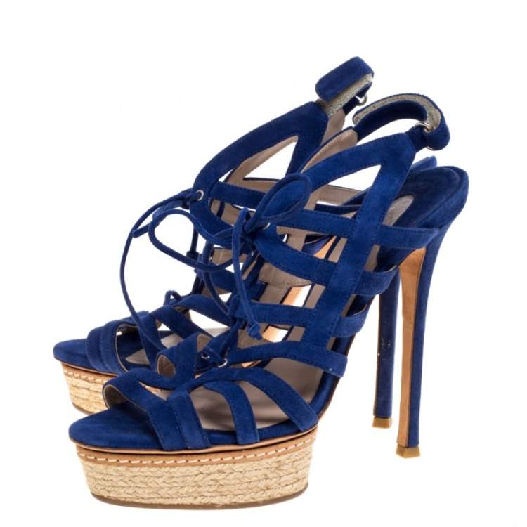 Pre Owned Le Silla Blue Suede Strappy Platform Sandals Size 39