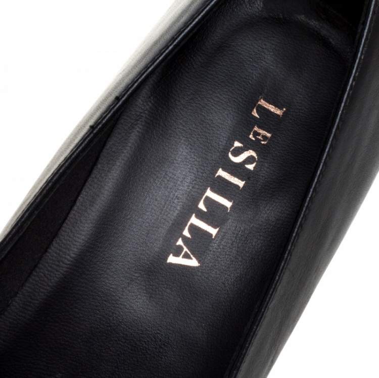 Pre Owned Le Silla Black Leather And Suede Embellished Wedge Espadrille Pumps Size 37