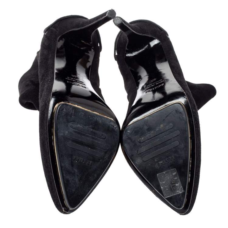 مملوكة مسبقًا Le Silla Black Suede Lace Detail Heel Ankle Boots Size 40