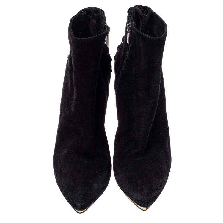 مملوكة مسبقًا Le Silla Black Suede Lace Detail Heel Ankle Boots Size 40