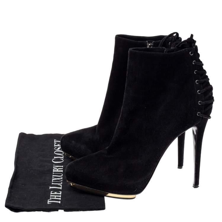 مملوكة مسبقًا Le Silla Black Suede Lace Detail Heel Ankle Boots Size 40