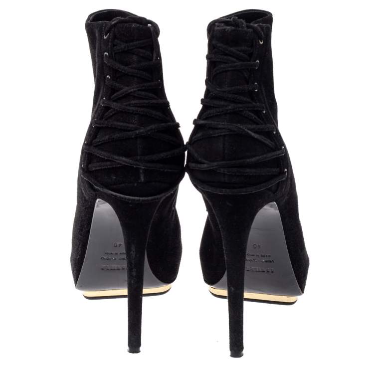 مملوكة مسبقًا Le Silla Black Suede Lace Detail Heel Ankle Boots Size 40