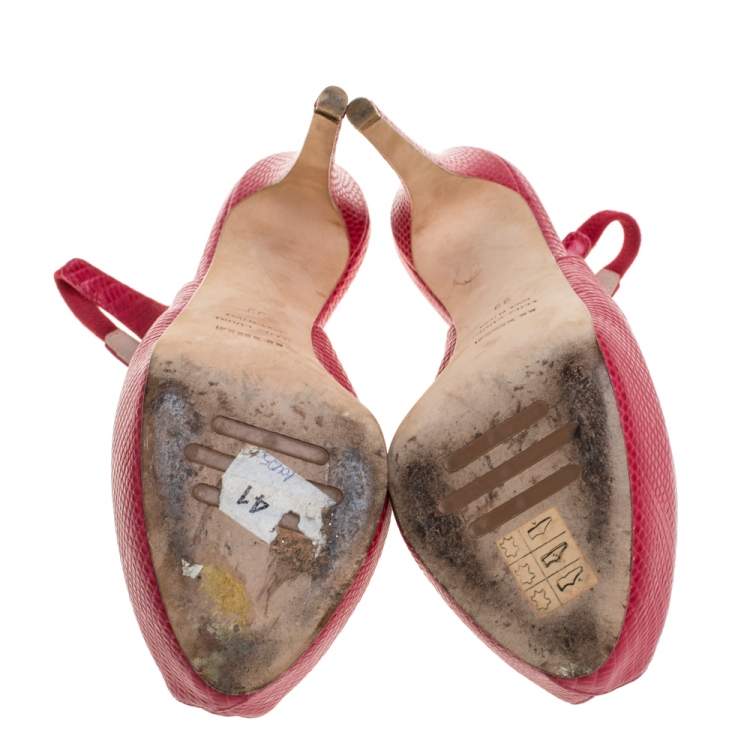 Pre Owned Le Silla Red Lizard Embossed Leather Slingback Platform Sandals Size 39