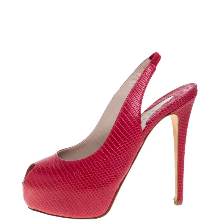Pre Owned Le Silla Red Lizard Embossed Leather Slingback Platform Sandals Size 39