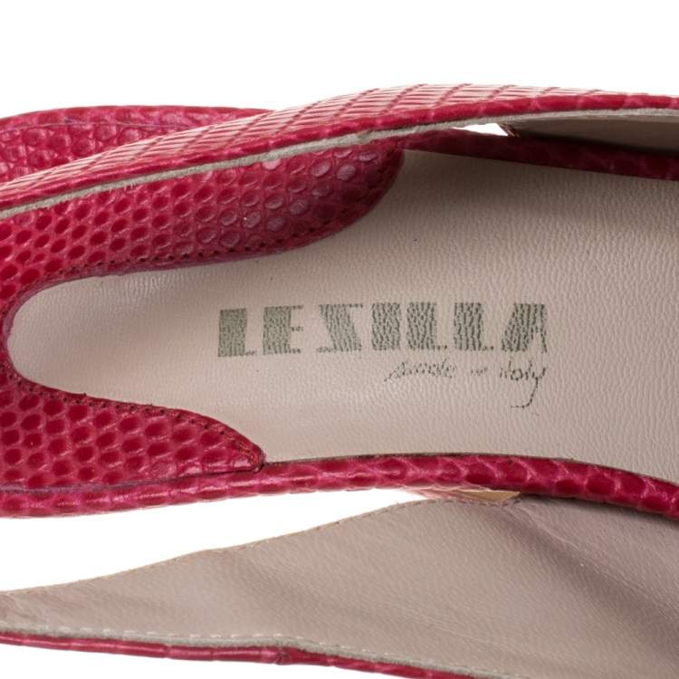 Pre Owned Le Silla Red Lizard Embossed Leather Slingback Platform Sandals Size 39