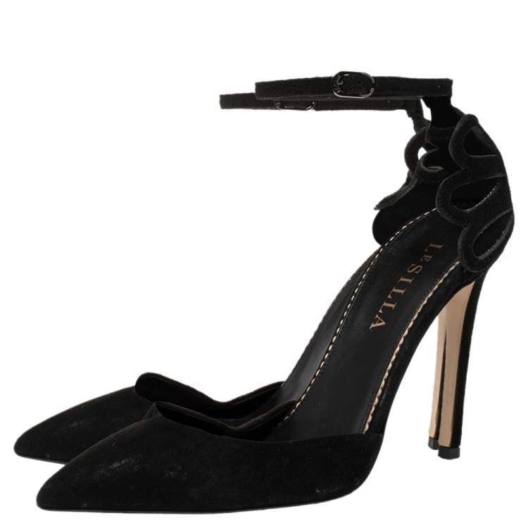 Pre Owned Le Silla Black Suede Ankle Strap Sandals Size 37