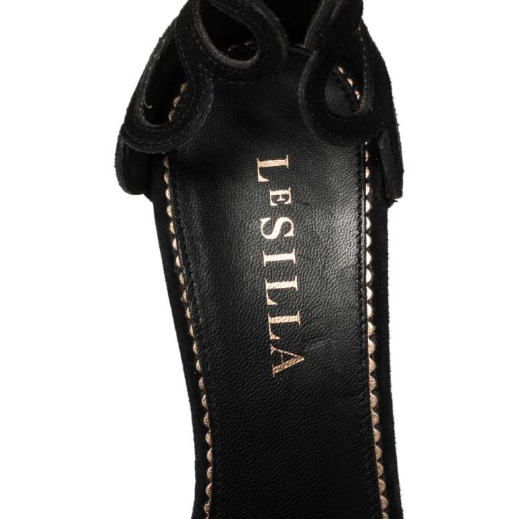 Pre Owned Le Silla Black Suede Ankle Strap Sandals Size 37