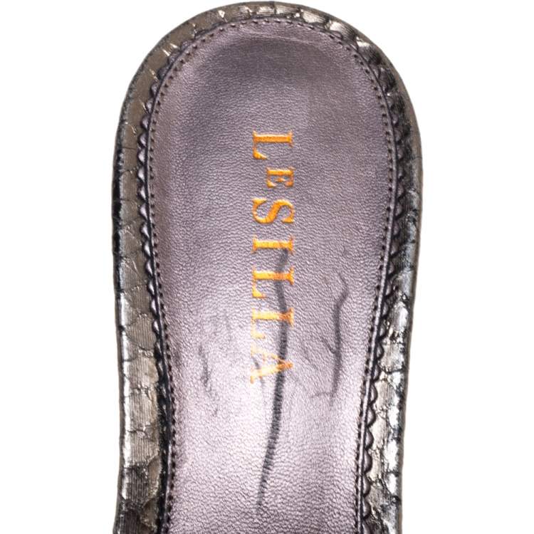 Pre Owned  Le Silla Metallic Gold Python Effect Leather Crystal Embellished Wedge Platforms Size 39