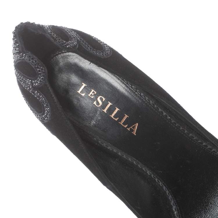 Pre Owned Le Silla Black Suede Embellished Pointed Toe Pumps Size 40.5