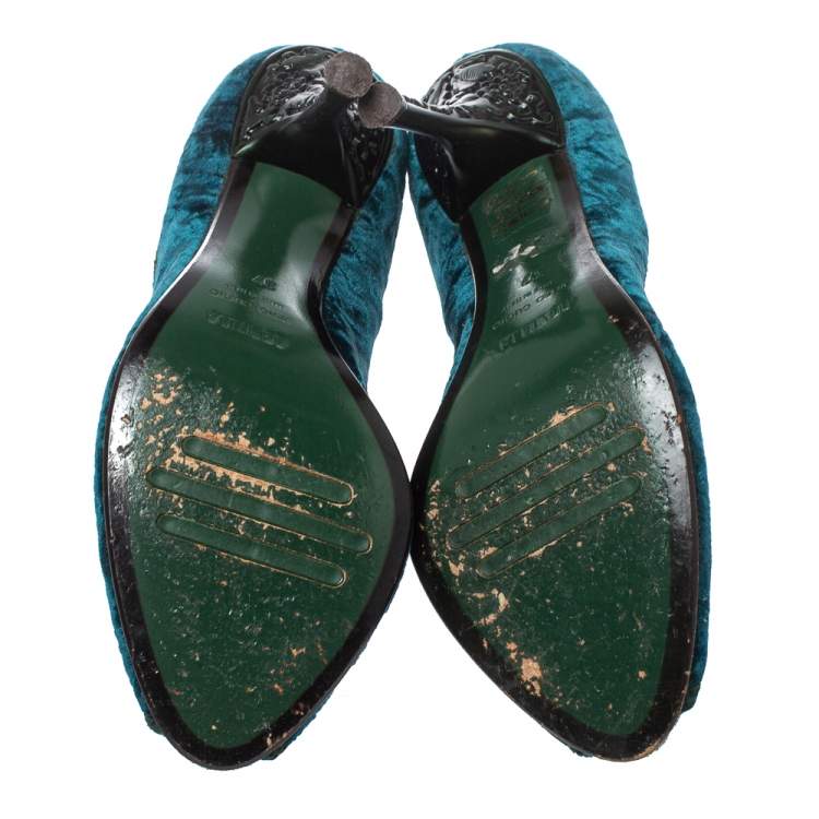 Pre Owned Le Silla Blue/Green Velvet Peep Toe Pumps Size 37
