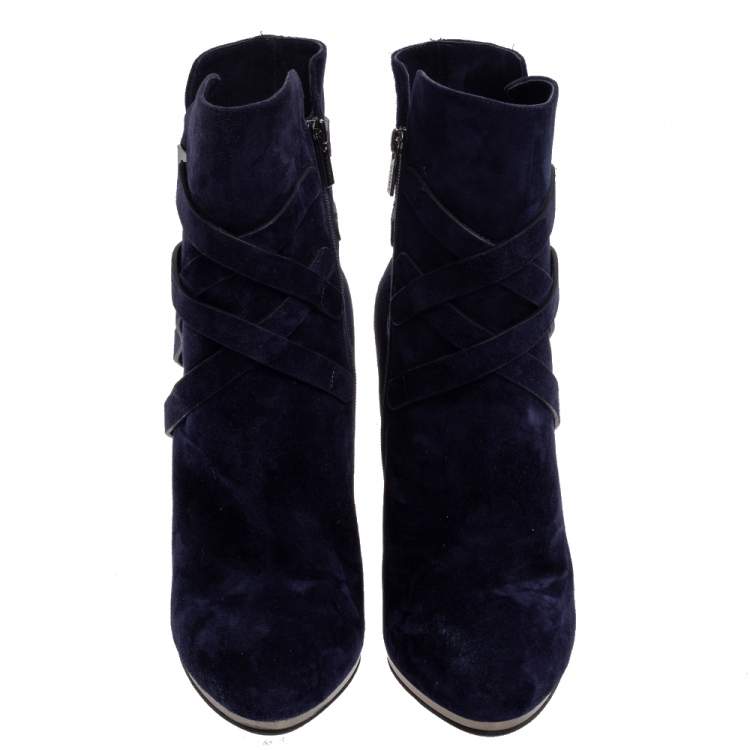 Pre Owned Le Silla Blue Suede Wedge Ankle Boots Size 38.5
