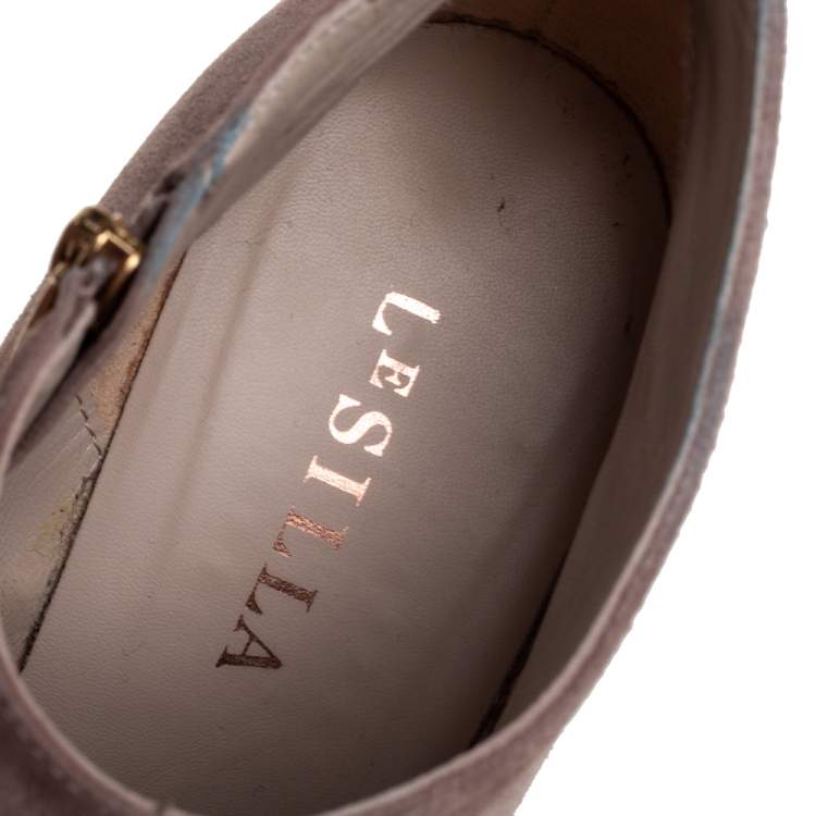 Pre Owned Le Silla Beige Suede Butterfly Wedge Booties Size 38