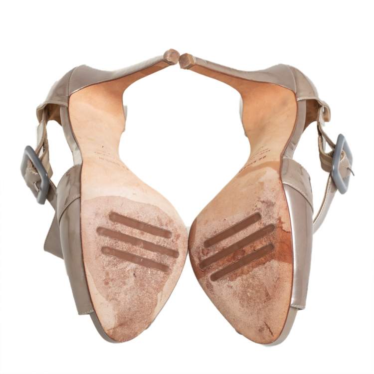 مملوكة مسبقًا Le Silla Grey Patent Leather Platform Ankle Strap Peep Toe Sandals Size 37
