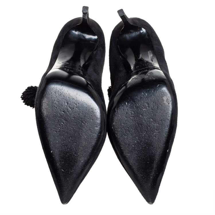 Pre Owned Le Silla Black Suede Lace Up Pointed Toe Ankle Booties Size 36.5
