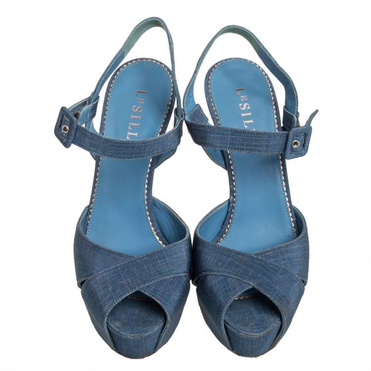 Pre Owned Le Silla Blue Denim Platform Sandals Size 38