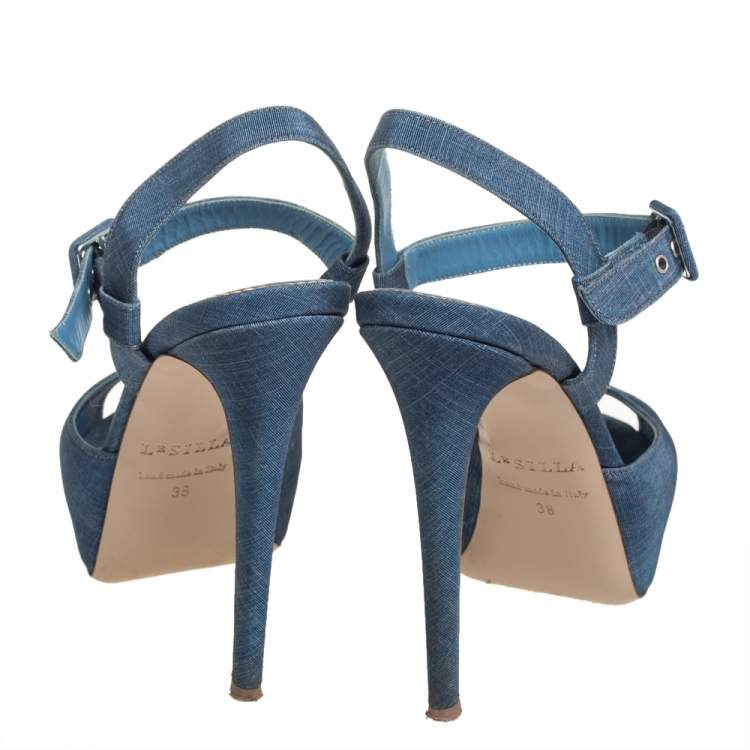 Pre Owned Le Silla Blue Denim Platform Sandals Size 38