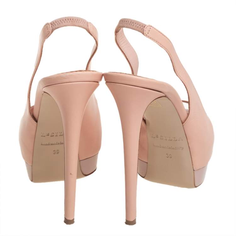 مملوكة مسبقًا Le Silla Beige Leather Peep Toe Platform Slingback Sandals Size 39