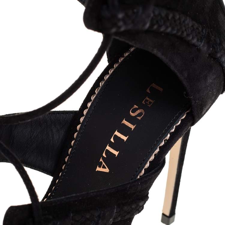 Pre Owned Le Silla Black Suede Gladiator Sandals Size 38