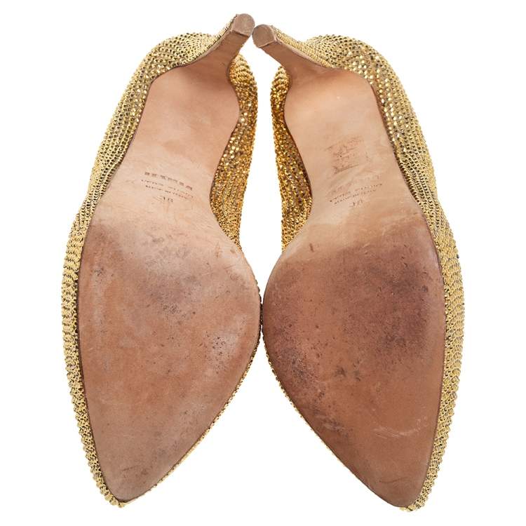 Pre Owned Le Silla Gold Suede Crystal Embellished Platform Pumps Size 38